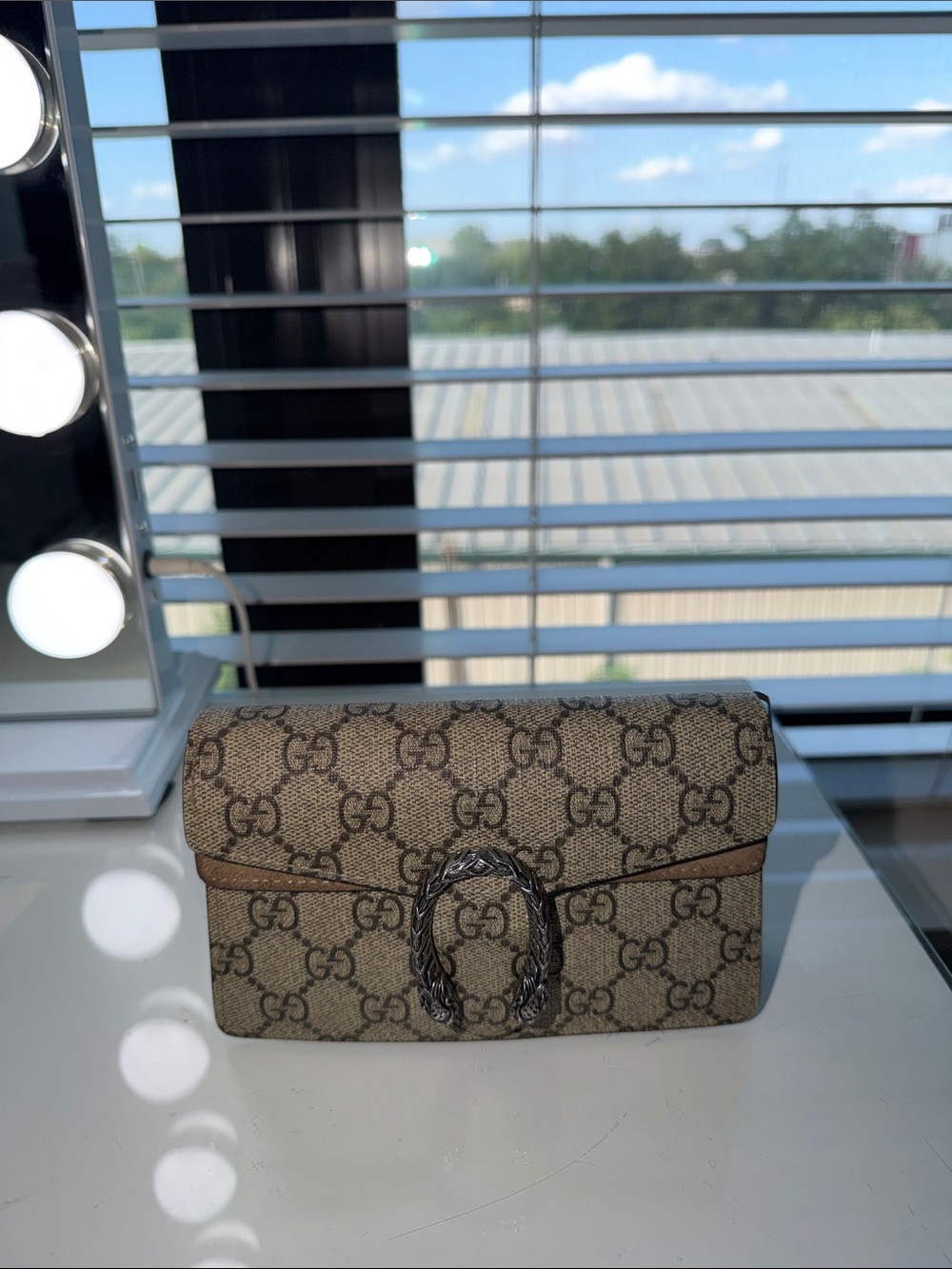 Gucci Beige GG Mini Shoulder Bag with Brown Trim and Silver Hardware - Picture 6 of 8